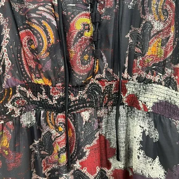 Free People Boho Paisley Print Mini Dress Lace Up Sleeveless Festival Indie - Picture 9 of 16